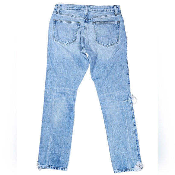 FRAME Le Slouch Distressed High Waist Straight Leg Jeans In Limelight 26 - Picture 3 of 13